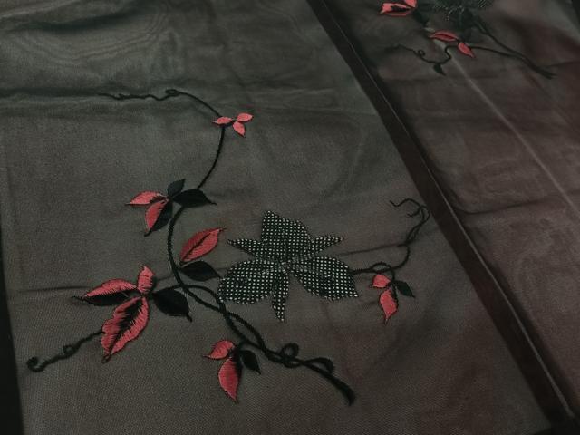 平和屋着物▽羽織 スリーシーズン 春夏秋 塵除け 草花文 黒地 正絹 逸品 AABL3808jh