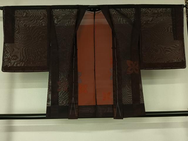 平和屋着物▽羽織 スリーシーズン 春夏秋 塵除け 舞花文 黒地 正絹 逸品 AABL3810jh