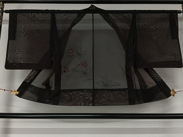 平和屋着物▽羽織 スリーシーズン 春夏秋 塵除け 流水花文 黒地 正絹 逸品 未使用 AABL3811jh