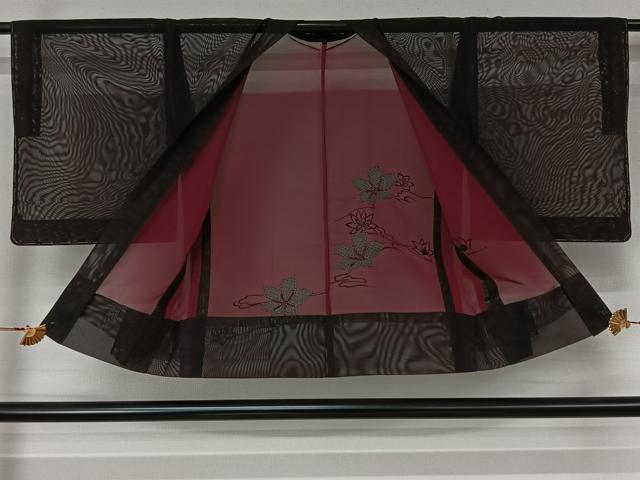 平和屋着物▽羽織 スリーシーズン 春夏秋 塵除け 流水花文 黒地 正絹 逸品 未使用 AABL3811jh