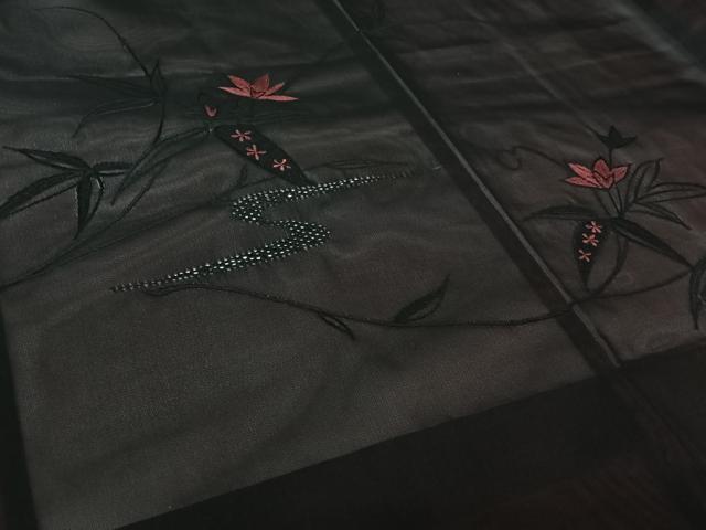 平和屋着物▽羽織 スリーシーズン 春夏秋 塵除け 紗 流水花文 黒地 正絹 逸品 未使用 AABL3825jh