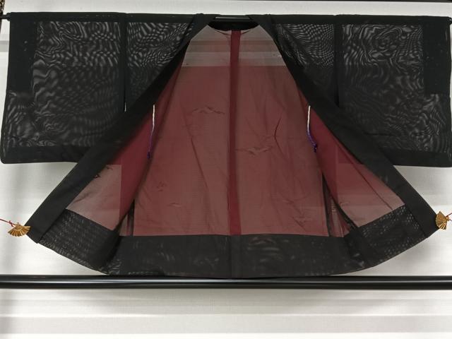 平和屋着物▽羽織 スリーシーズン 春夏秋 塵除け 絽 霞文 黒地 正絹 逸品 AABL3826jh
