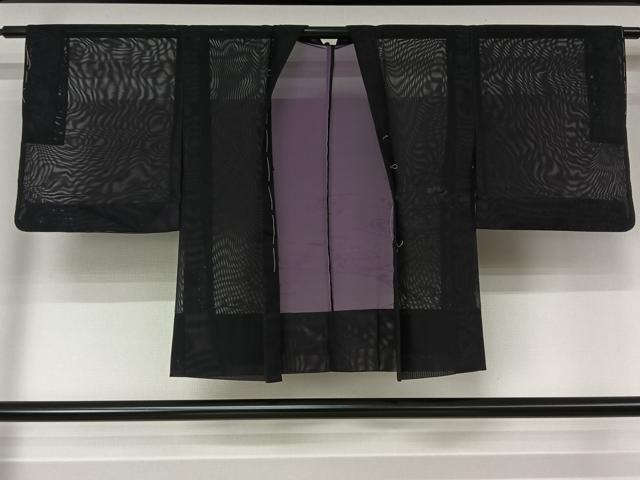 平和屋着物▽羽織 スリーシーズン 春夏秋 塵除け 流水紋紗 黒地 正絹 逸品 AABL3827jh