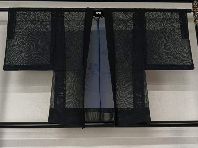 平和屋着物▽羽織 スリーシーズン 春夏秋 塵除け 流水花紋紗 黒地 正絹 逸品 AABL3828jh
