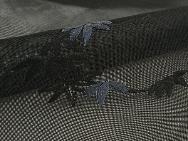 平和屋着物▽羽織 スリーシーズン 春夏秋 塵除け 紗 笹の葉文 黒地 正絹 逸品 AABL3831jh