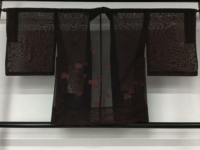 平和屋着物▽羽織 スリーシーズン 春夏秋 塵除け 紗 唐草文 黒地 正絹 逸品 未使用 AABL3835jh