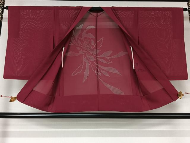 平和屋着物▽羽織 スリーシーズン 春夏秋 塵除け 絽 草花文 中紅色 正絹 逸品 AABL3843jh