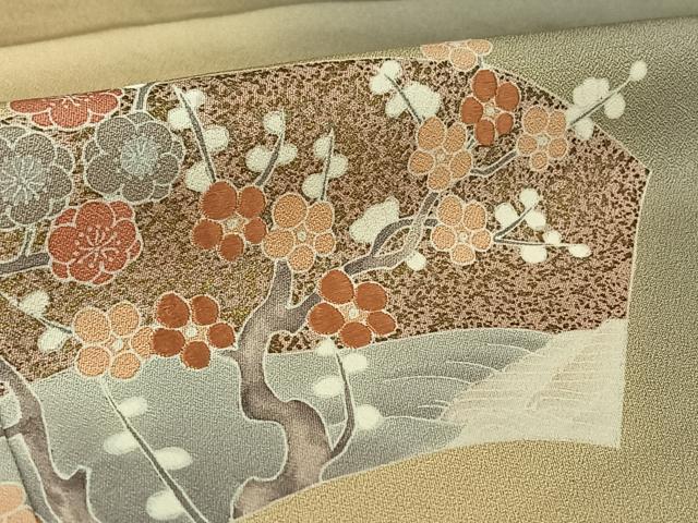 平和屋着物▽訪問着 単衣 刺繍 地紙花文 暈し染め 金銀彩 正絹 逸品 AABL3846jh