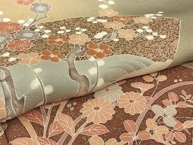 平和屋着物▽訪問着 単衣 刺繍 地紙花文 暈し染め 金銀彩 正絹 逸品 AABL3846jh