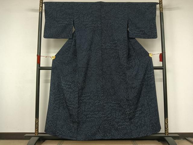 平和屋着物▽上質な小紋 単衣 草花文 正絹 逸品 AABL3847jh