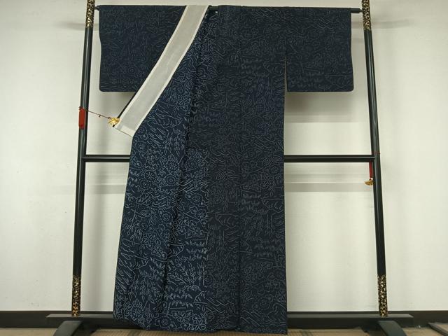 平和屋着物▽上質な小紋 単衣 草花文 正絹 逸品 AABL3847jh