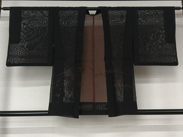 平和屋着物▽羽織 スリーシーズン 春夏秋 塵除け 紗 笹竹文 黒地 洗える着物 AABL3848jh