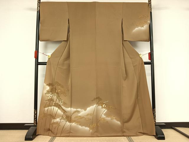 平和屋着物▽訪問着 単衣 駒刺繍 笹竹楽器文 暈し染め 金彩 正絹 逸品 AABL3855jh