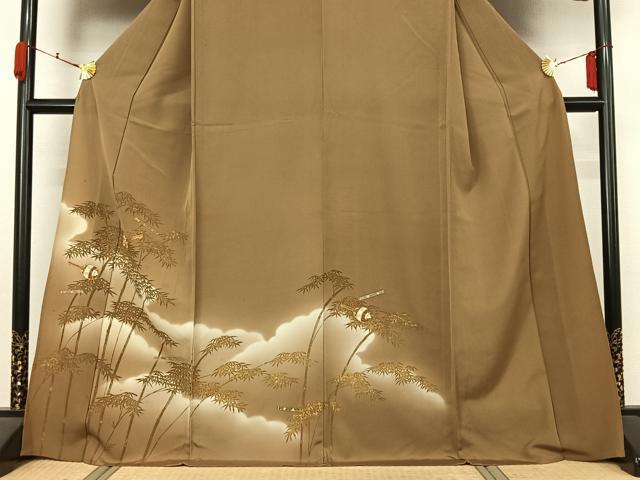 平和屋着物▽訪問着 単衣 駒刺繍 笹竹楽器文 暈し染め 金彩 正絹 逸品 AABL3855jh