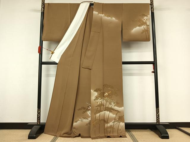 平和屋着物▽訪問着 単衣 駒刺繍 笹竹楽器文 暈し染め 金彩 正絹 逸品 AABL3855jh