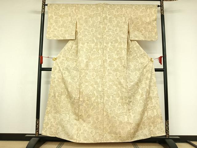 平和屋着物▽訪問着 単衣 手描き 仕覆花文 正絹 逸品 AABL3858jh