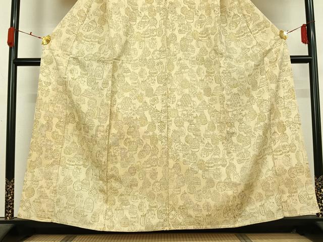 平和屋着物▽訪問着 単衣 手描き 仕覆花文 正絹 逸品 AABL3858jh