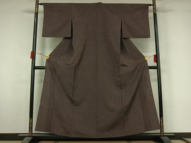 平和屋着物▽本塩沢 単衣 草葉文 正絹 逸品 AABL3860jh