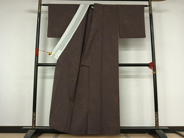 平和屋着物▽本塩沢 単衣 草葉文 正絹 逸品 AABL3860jh