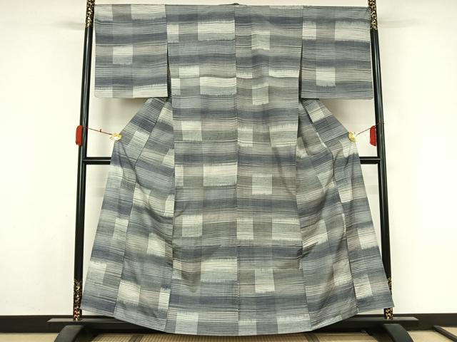 平和屋着物▽上質な紬 単衣 横段文 正絹 逸品 AABL3861jh