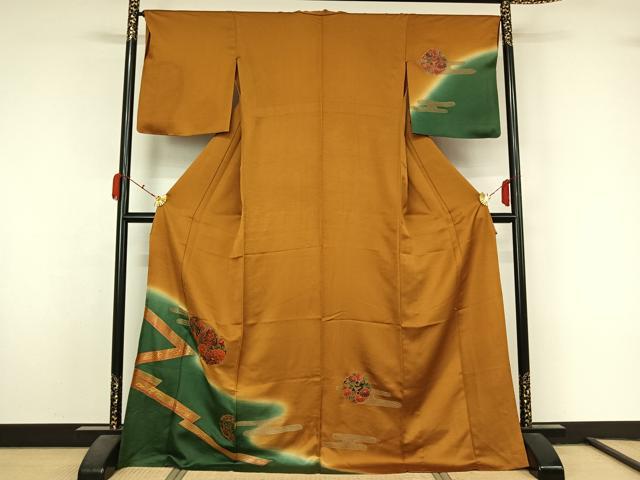 平和屋着物▽訪問着 単衣 花丸文 暈し染め 金銀彩 ロング丈 正絹 逸品 AABL3863jh