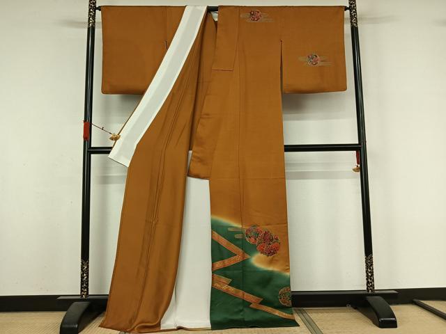平和屋着物▽訪問着 単衣 花丸文 暈し染め 金銀彩 ロング丈 正絹 逸品 AABL3863jh