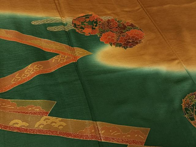 平和屋着物▽訪問着 単衣 花丸文 暈し染め 金銀彩 ロング丈 正絹 逸品 AABL3863jh