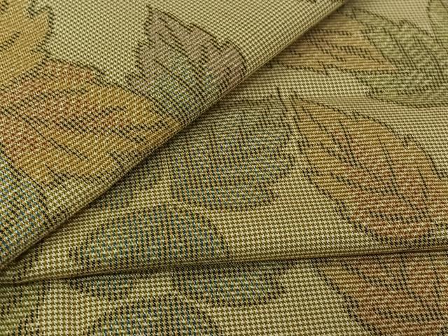 平和屋着物▽上質な紬 単衣 葉尽くし文 正絹 逸品 AABL3864jh