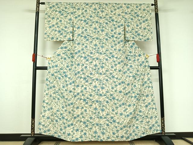 平和屋着物▽上質な小紋 単衣 草花文 正絹 逸品 AABL3867jh