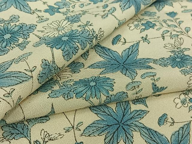 平和屋着物▽上質な小紋 単衣 草花文 正絹 逸品 AABL3867jh