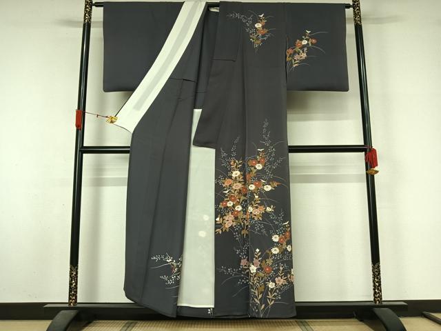 平和屋着物▽訪問着 単衣 草花文 金彩 正絹 逸品 AABL3871jh