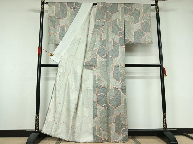 平和屋着物▽上質な小紋 単衣 亀甲鹿の子文 正絹 逸品 AABL3872jh