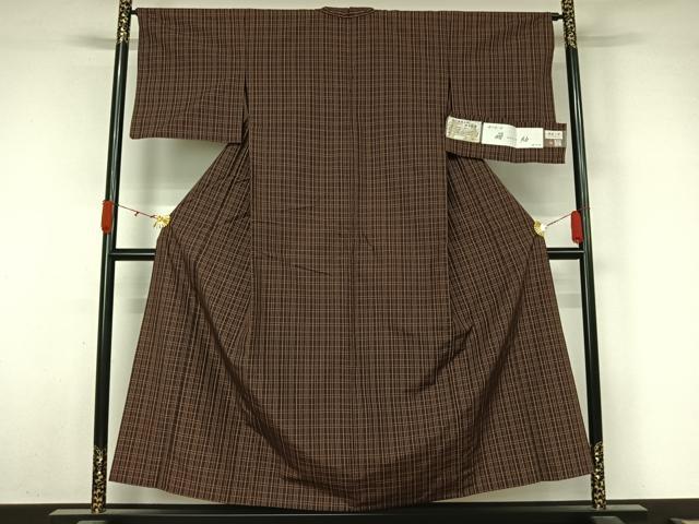平和屋着物▽西陣 三代目市三郎 繭紬 単衣 格子 証紙付き 正絹 逸品 AABL3874jh
