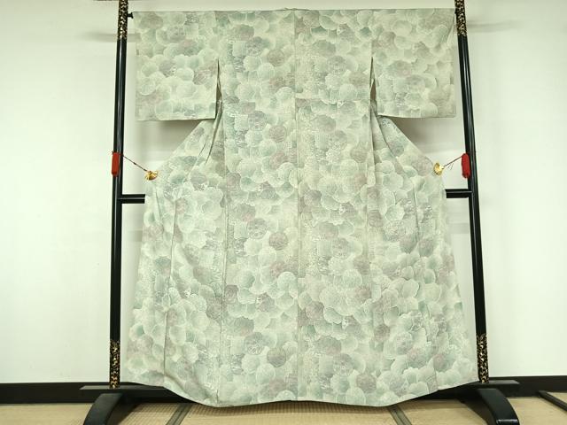 平和屋着物▽上質な小紋 単衣 手描き 鏡裏吉祥花蝶文 正絹 逸品 AABL3875jh