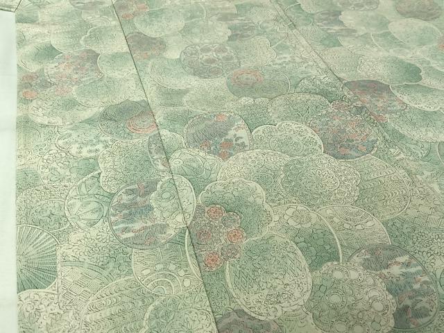 平和屋着物▽上質な小紋 単衣 手描き 鏡裏吉祥花蝶文 正絹 逸品 AABL3875jh