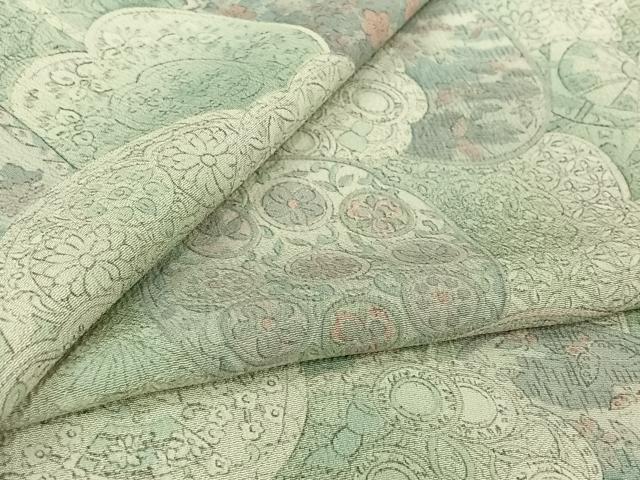 平和屋着物▽上質な小紋 単衣 手描き 鏡裏吉祥花蝶文 正絹 逸品 AABL3875jh