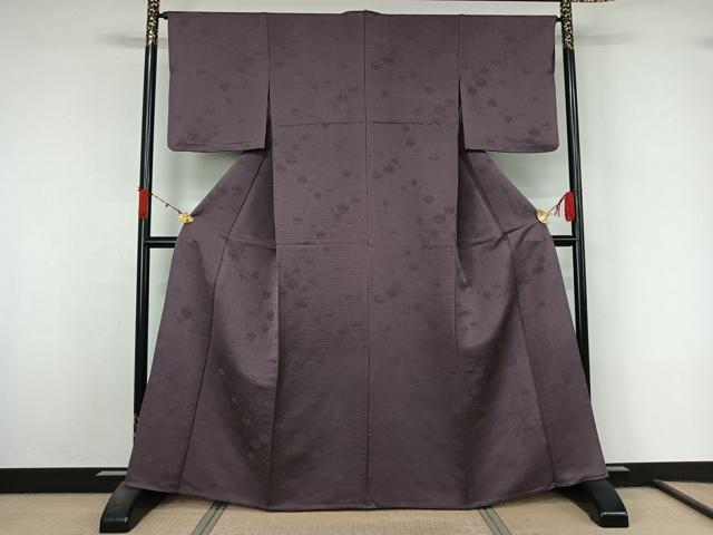 平和屋着物▽上質な色無地 単衣 桐地紋 葡萄鼠色 正絹 逸品 AABL3878jh