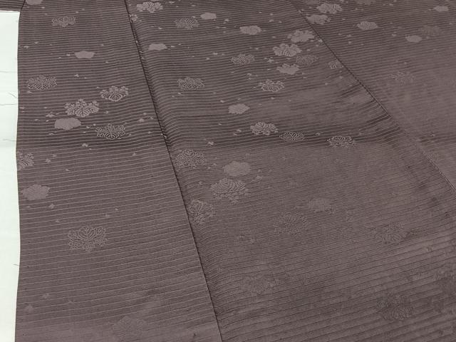 平和屋着物▽上質な色無地 単衣 桐地紋 葡萄鼠色 正絹 逸品 AABL3878jh