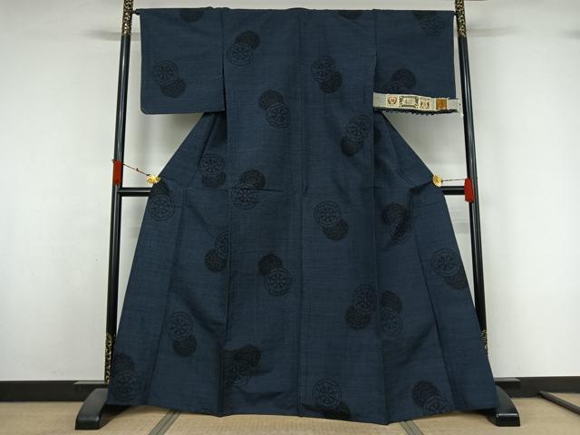 平和屋着物▽結城紬 単衣 100亀甲 手織 源氏車文 証紙付き 正絹 逸品 未使用 AABL3879jh