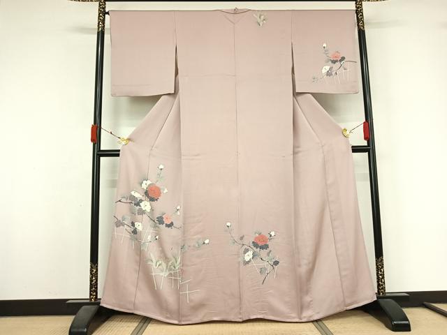 平和屋着物▽訪問着 単衣 友禅 草花文 金彩 正絹 逸品 AABL3882jh