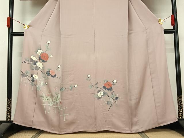 平和屋着物▽訪問着 単衣 友禅 草花文 金彩 正絹 逸品 AABL3882jh