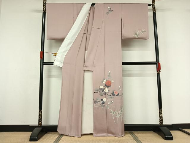 平和屋着物▽訪問着 単衣 友禅 草花文 金彩 正絹 逸品 AABL3882jh
