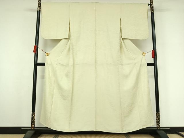 平和屋着物▽上質な色無地 単衣 雲重ね花地紋 若芽色 正絹 逸品 AABL3883jh