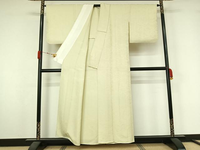 平和屋着物▽上質な色無地 単衣 雲重ね花地紋 若芽色 正絹 逸品 AABL3883jh