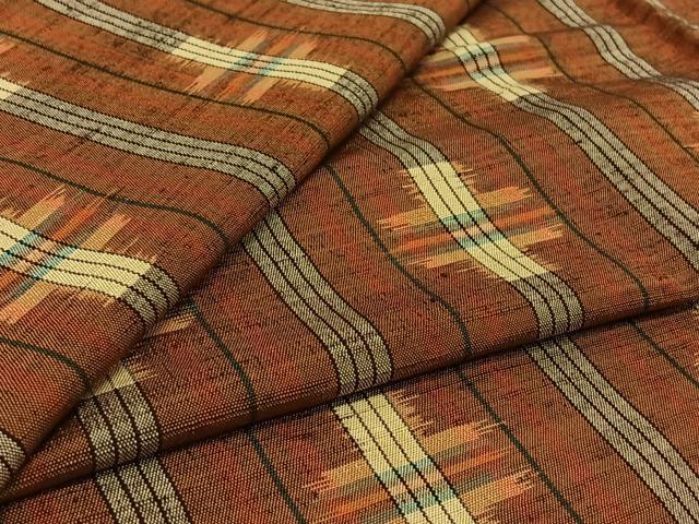 平和屋着物▽上質な紬 単衣 幾何学文様 正絹 逸品 AABL3884jh