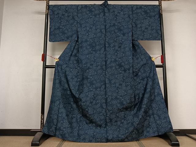 平和屋着物▽本場大島紬 単衣 草花文 正絹 逸品 AABL3886jh