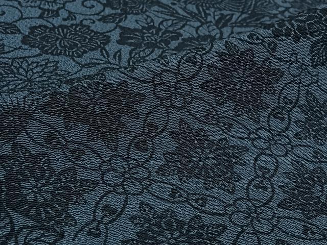 平和屋着物▽上質な小紋 単衣 藍 型染め 草花文 鬼しぼ縮緬 正絹 逸品 AABL3888jh