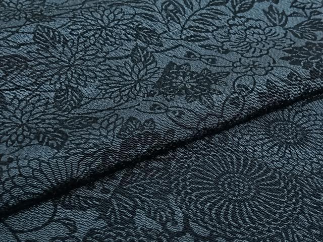 平和屋着物▽上質な小紋 単衣 藍 型染め 草花文 鬼しぼ縮緬 正絹 逸品 AABL3888jh