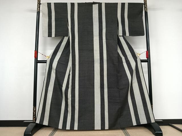 平和屋着物▽上質な紬 単衣 杢目間道 正絹 逸品 AABL3890jh