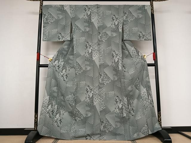 平和屋着物▽小紋 単衣 切嵌花文 洗える着物 AABL3893jh